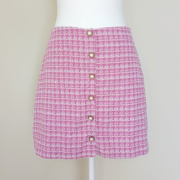 Chelsea Dresses & Skirts - Pearl-Button Pink Tweed Mini Skirt